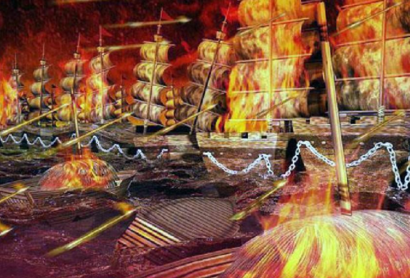 赤壁之战 火烧连环船图片